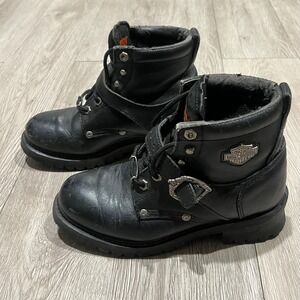Harley Davidson Womens Black Leather Faded Glory Bikercore Boots Sz 7.5 grunge